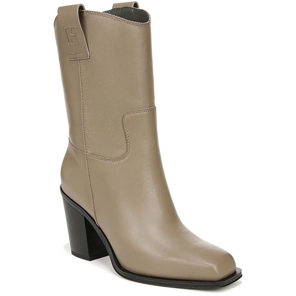 Franco Sarto Valor Boot Gray Leather Block Heel Mid Calf Bootie Size 10